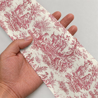 Elegant Vintage Red Toile Satin Ribbon