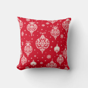 Elegant Vintage Red White Christmas Ornaments Throw Pillow