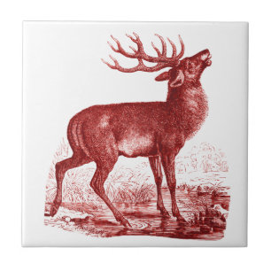 Elegant Vintage Red White Deer Tile
