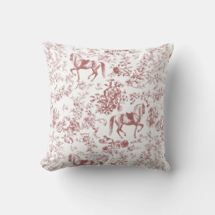 Elegant Vintage Red White Horse Floral Pattern Throw Pillow