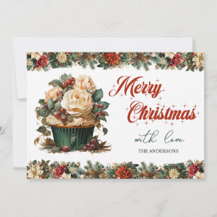 Elegant vintage retro classic Christmas cupcake Holiday Card
