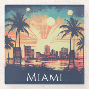 Elegant Vintage Retro Miami Florida Travel  Glass Coaster
