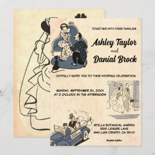 Elegant Vintage Retro Stylish Old Rustic Wedding Invitation