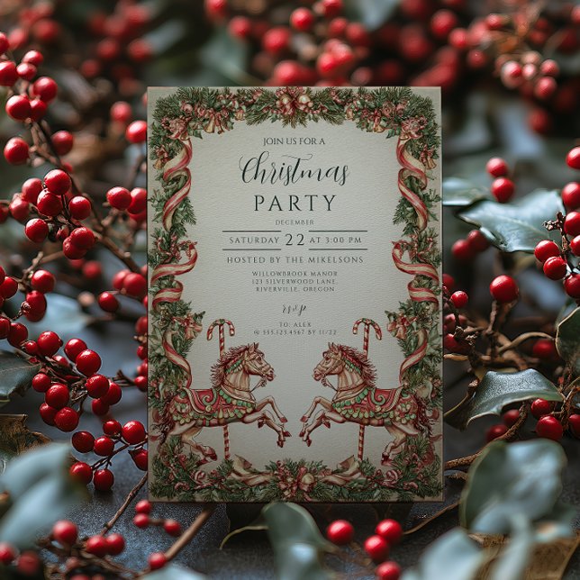 Elegant Vintage Rocking Horse Christmas Invitation (Creator Uploaded)