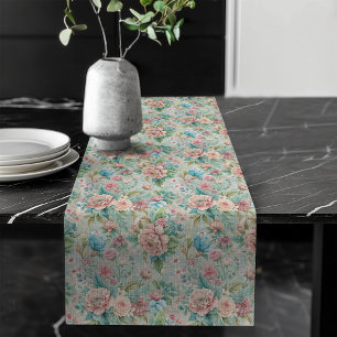 Elegant Vintage Rococo Delicate Swirling Florals Long Table Runner