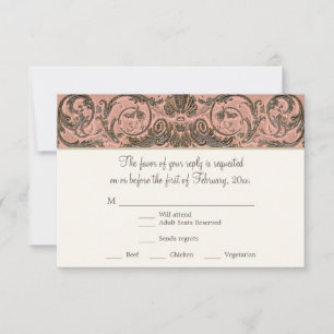 Elegant Vintage Rococo Shell w Blush n Gold RSVP Card