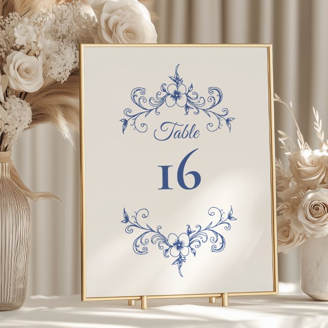 Elegant Vintage Romance Blue Wedding Table Number (Creator Uploaded)