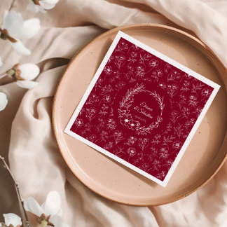 Elegant Vintage Romance Burgundy Floral Wedding Napkin