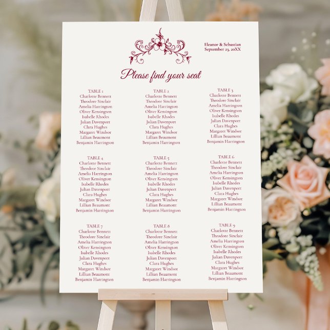 Elegant Vintage Romance Burgundy Seating Chart (Creator Uploaded)