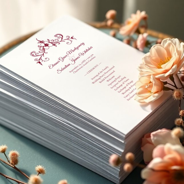 Elegant Vintage Romance Burgundy Wedding Program (Creator Uploaded)
