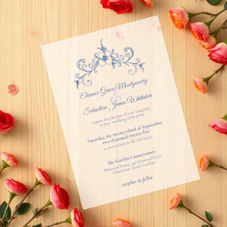 Elegant Vintage Romance Dusty Blue Floral Wedding Vellum Invitations