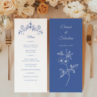 Elégant Vintage Romance Dusty Blue Mariage Menu