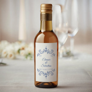 Elegant Vintage Romance Dusty Blue Wedding Mini Wine Label