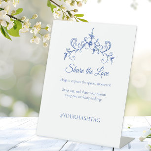 Elegant Vintage Romance Dusty Blue Wedding Photos Pedestal Sign