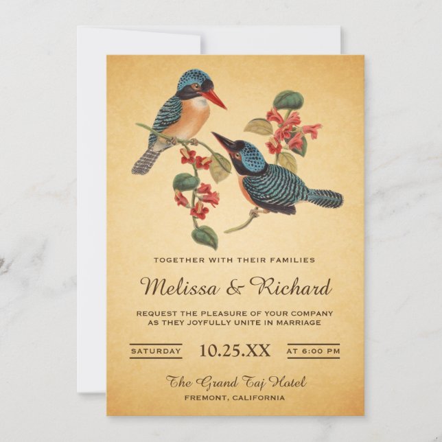 Elegant Vintage Romantic Birds Wedding Invitation (Front)