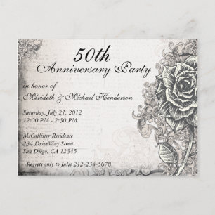 Elegant Vintage Rose Anniversary Party Invite
