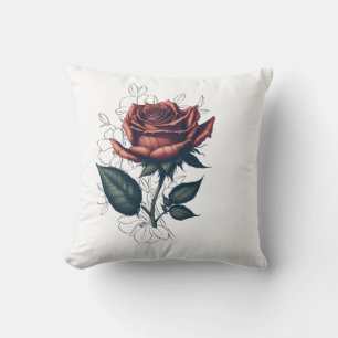 Elegant Vintage Rose – Floral Art T-Shirt Design Throw Pillow