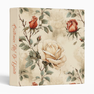 Elegant Vintage Rose Flower Beige Floral Binder