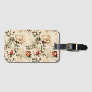 Elegant Vintage Rose Flower Beige Floral Luggage Tag