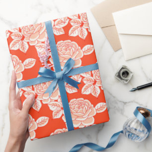  Elegant Vintage Rose Gift Wrap in Coral Red