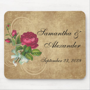 Elegant Vintage Rose, Magenta/Brown Mouse Pad