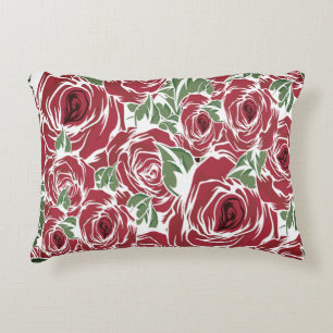 Elegant Vintage Rose Pattern - Red & Green Floral  Accent Pillow