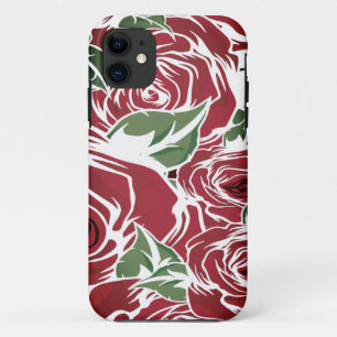Elegant Vintage Rose Pattern - Red & Green Floral iPhone 11 Case