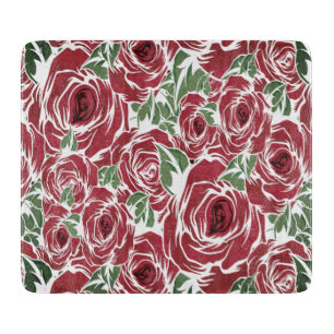 Elegant Vintage Rose Pattern - Red & Green Floral  Cutting Board
