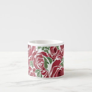 Elegant Vintage Rose Pattern - Red & Green Floral Espresso Cup