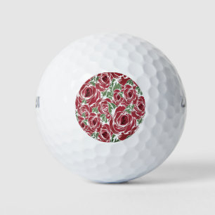 Elegant Vintage Rose Pattern - Red & Green Floral  Golf Balls