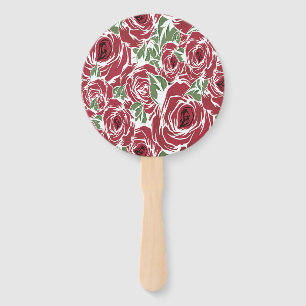 Elegant Vintage Rose Pattern - Red & Green Floral Hand Fan