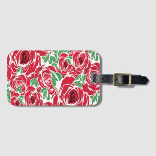 Elegant Vintage Rose Pattern - Red & Green Floral Luggage Tag