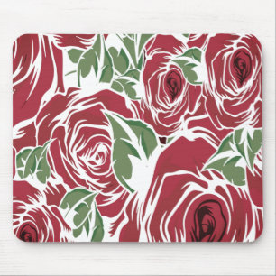 Elegant Vintage Rose Pattern - Red & Green Floral  Mouse Pad