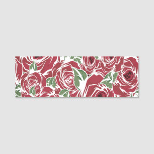 Elegant Vintage Rose Pattern - Red & Green Floral  Name Tag