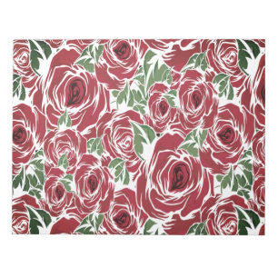 Elegant Vintage Rose Pattern - Red & Green Floral  Notepad