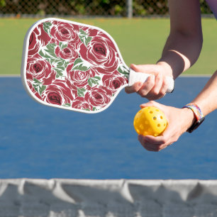 Elegant Vintage Rose Pattern - Red & Green Floral  Pickleball Paddle