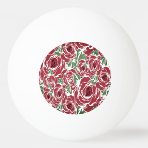 Elegant Vintage Rose Pattern - Red & Green Floral  Ping Pong Ball