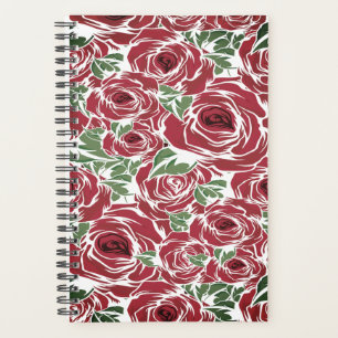 Elegant Vintage Rose Pattern - Red & Green Floral  Planner