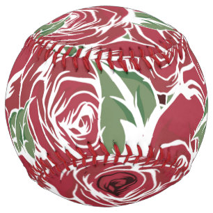 Elegant Vintage Rose Pattern - Red & Green Floral  Softball