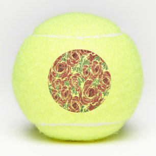 Elegant Vintage Rose Pattern - Red & Green Floral  Tennis Balls