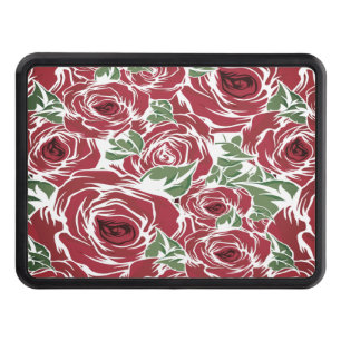 Elegant Vintage Rose Pattern - Red & Green Floral  Trailer Hitch Cover