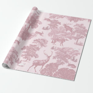 Elegant Vintage Rosé Pink Toile Deer Woodland Wrapping Paper
