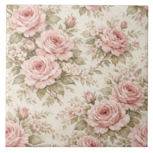 Elegant Vintage Rose Seamless Floral Pattern Tile