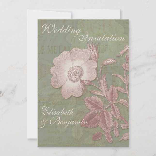 Elegant Vintage Rose Wedding Invitations (Front)