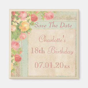 Elegant Vintage Roses 18th Birthday Save The Date Magnet