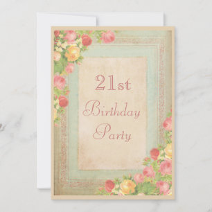 Elegant Vintage Roses 21st Birthday Party Invitation