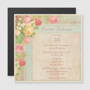 Elegant Vintage Roses 30th Birthday Party Magnetic Invitation