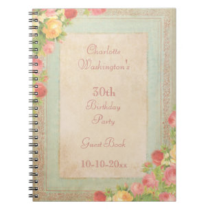 Elegant Vintage Roses 30th Birthday Party Notebook