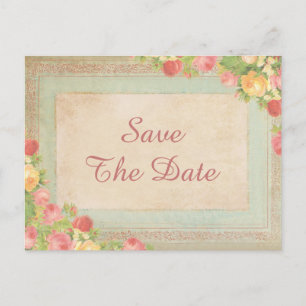 Elegant Vintage Roses 40th Save The Date Announcement Postcard