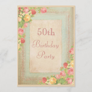 Elegant Vintage Roses 50th Birthday Party Invitation